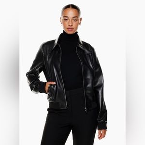 Aritzia Babaton Black Faux Leather Black Bomber